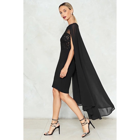 Nasty Gal Black Sheer Cape Lace Dress - Picture 2 of 8